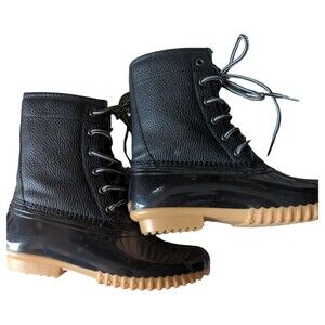 Sporto Dakota Pebble Black Women's LaceUp Snow Rain Boots Faux Fur Lining Sz 6